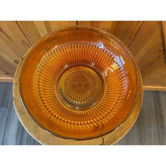 Jeanette Anniversary Serving Bowl Marigold Carnival Glass Iridescent Vintage (84 - Picture 5 of 11